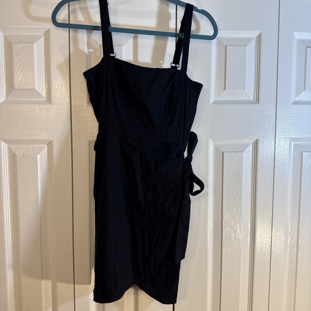 Gianni Bini Women's 4 Dress Wrap Linen Blend‎ Belt Spaghetti Straps Black EUC